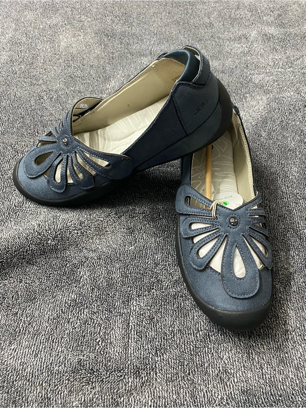 New JBU Jambu Pearl Eco Vegan Blue Floral Laser Cut Comfort Ballet Flats Shoes